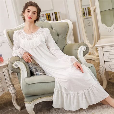 Womens Elegant Long Nightgowns Female Sweet Princess Sleeping Home