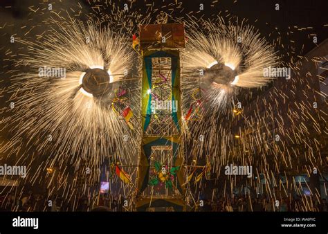 CUENCA ECUADOR MAY 15 2014 Fireworks Castle With Pinswheels