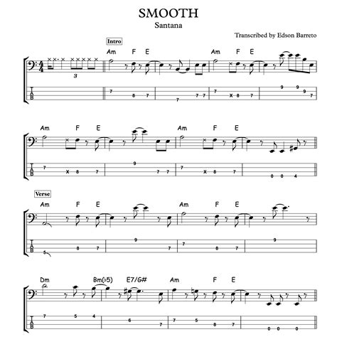 Smooth Carlos Santana Feat Rob Thomas Bass Score Tab Lesson