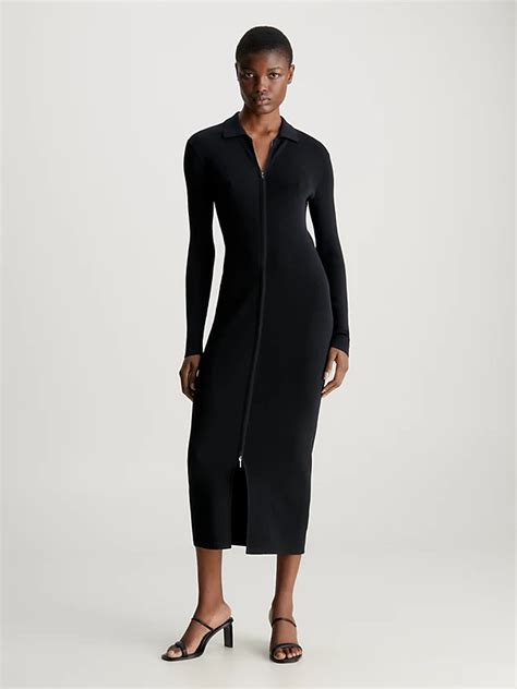 Slim Ribbed Zip Up Dress Calvin Klein® K20k206387beh