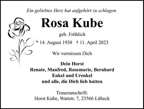Traueranzeigen Von Rosa Kube Trauer Anzeigende