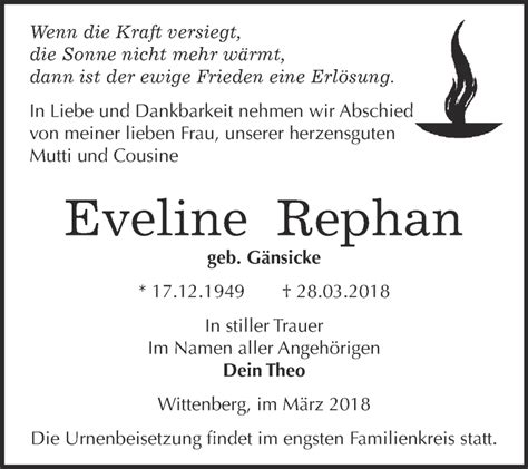 Traueranzeigen Von Eveline Rephan Abschied Nehmen De