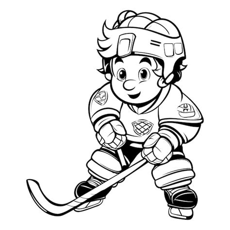 Jugador De Hockey De Dibujos Animados Libro De Colorear Para Ni Os