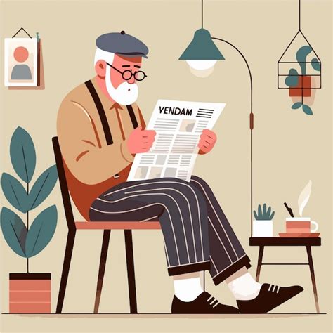 Premium Vector Vector Old Grandfather Is Reading A Newspaper