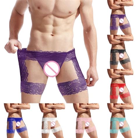 HOMMES SEXY Sissy Dentelle G String Bikini Gay Maille Culotte Sous Jarretière EUR 9 91