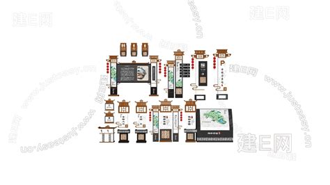 新中式古镇景区指示牌模型su模型下载 Id102452656 建e网su模型