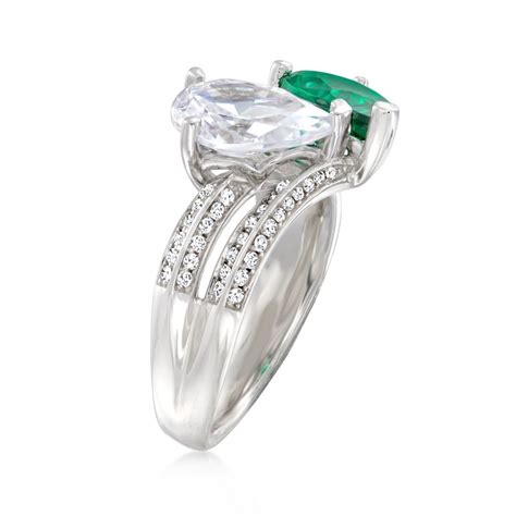 150 Carat Simulated Emerald Ring With 180 Ct Tw Czs In Sterling