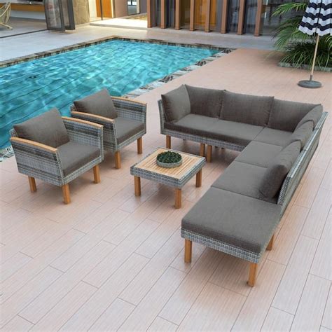 Tiramisubest Piece Wicker Patio Conversation Set With Gray Cushions