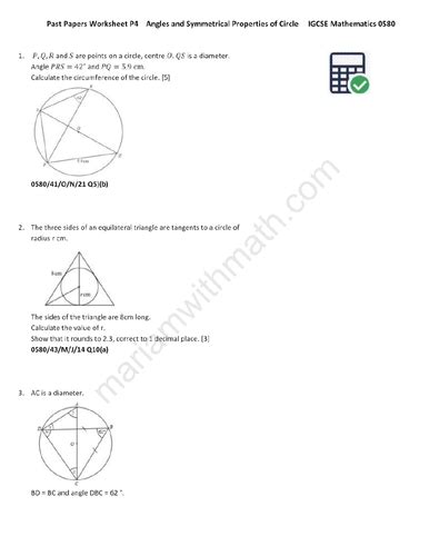 Angle Properties Of Circles Igcse Mathematics 0580 Past Papers