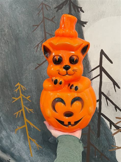 Rare Vintage Halloween Cat Pumpkin Blow Mold Etsy