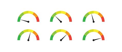 Set Of Speedometer Indicator Performance Gauges Low To High Vector Icon