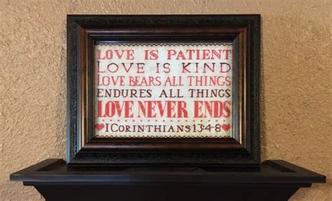 Love Is Patient Completed Cross Stitch Religious Art Fiber Etsy