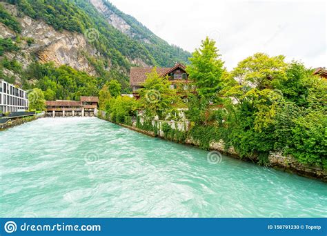 Interlaken Town With Thunersee River Switzerland Stock Photo Image