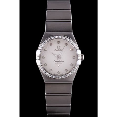 Svizzero Lady Omega Constellation Cristallo Incrostato Lunetta Argento