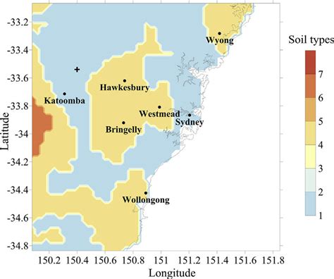 Map Of Soil Types In Sydney Region The Colour Scale Refers Soil Types