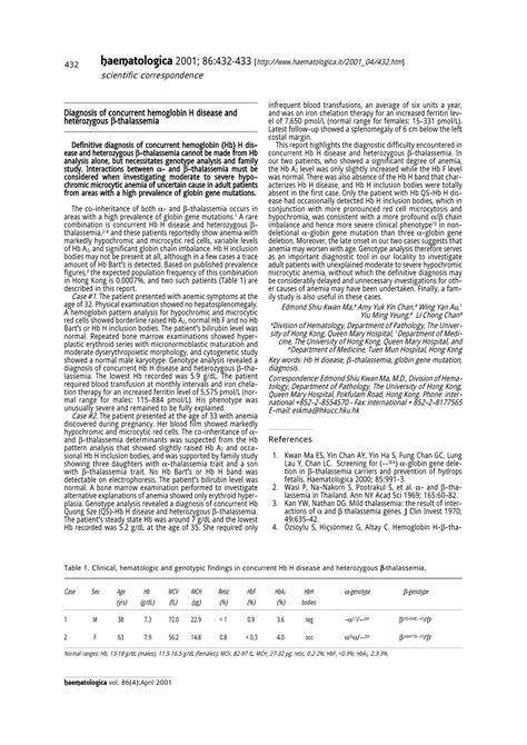 Pdf Diagnosis Of Concurrent Hemoglobin H Disease And Heterozygous β