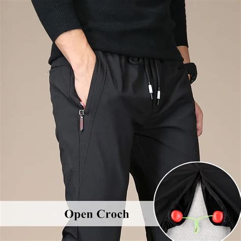 Spring Autumn Casual Pants Double Zipper Open Crotch Outdoor Sex Pants