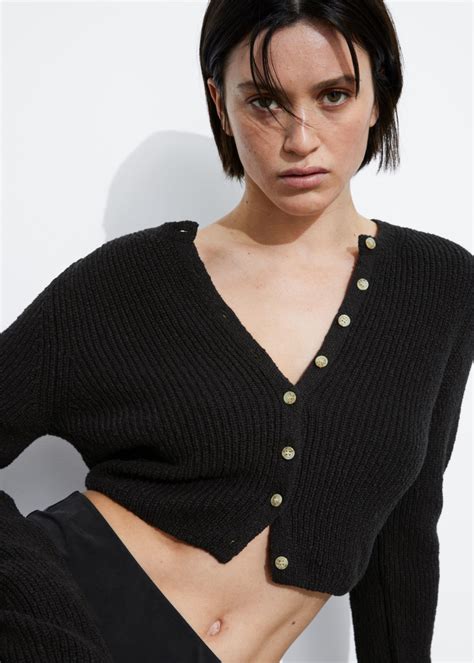 Cropped Rib Knit Cardigan Black And Other Stories