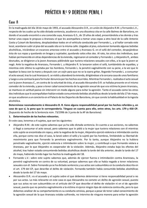 Práctica 9 Penal PRCTICA N 9 DERECHO PENAL I Caso A En la