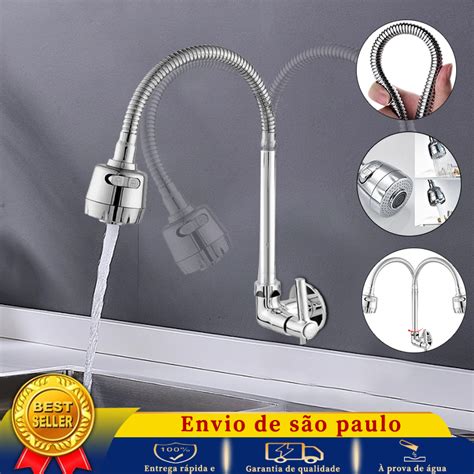 Torneira Gourmet Cozinha Parede Pia Cano Flex Vel Inox De Volta