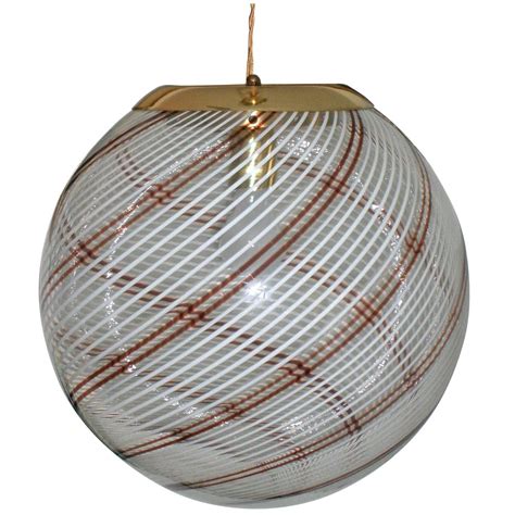 Large Italian Swirl Design Handblown Glass Globe Pendant Light At 1stdibs