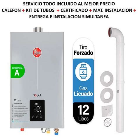 Calefón Rheem 12 Lit Tiro Forzado Cámara Abierta Gas Licuado Con Kit