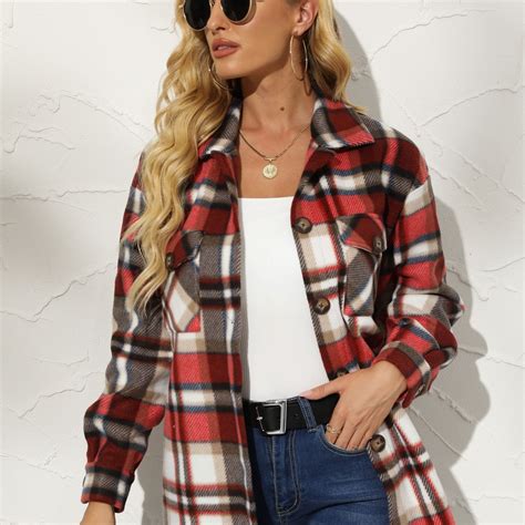 Womens Outwear Oversized Boyfriend Long Sleeve Jackets Button Down