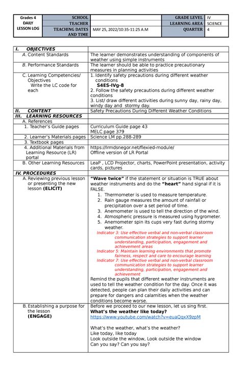 Q Week Co Grade Safety Precautions Grades Daily Lesson Log