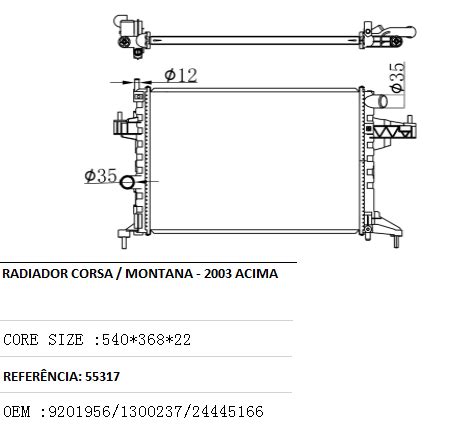 RADIADOR CORSA MONTANA 2003 ACIMA Casa Da Ventoinha