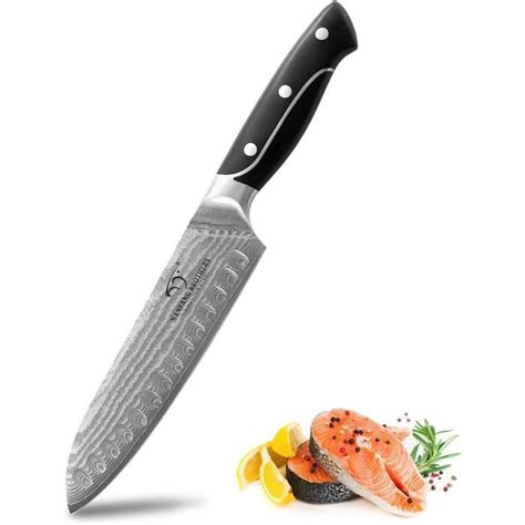 Couteau Santoku Damas 67 Couches Noyau En Acier Vg10 Forgé À La Main