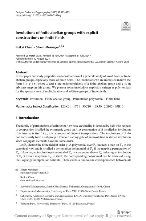 Involutions of finite abelian groups with explicit constructions on ...