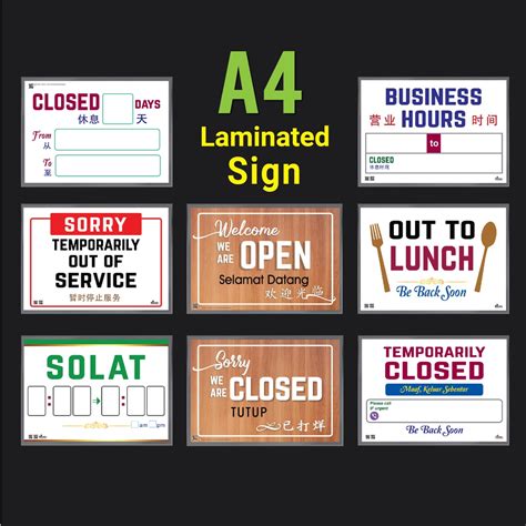 A4 Laminated Sign Poster Signage Papan Tanda Welcome Open Closed School