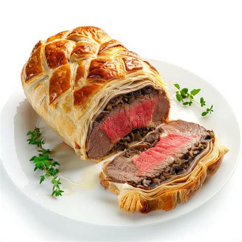 A Serving Of British Beef Wellington Beef Tenderloin Wrapped In Puff Pastry With A Mushroom