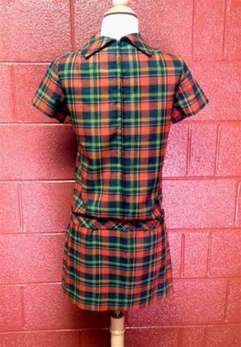 Vintage Plaid Jumper Dress 1960s Mod Schoolgirl Autumn Colors Size Sm