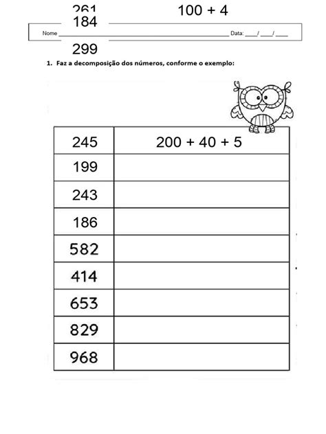 Decomponha O Número 100 - 6 - Ficha - Decomposição de Números - 100-300 | PDF | Métodos e ...