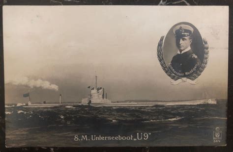 Mint Germany Real Picture Postcard Rppc Sm U Boat 9 Ww1 Commander