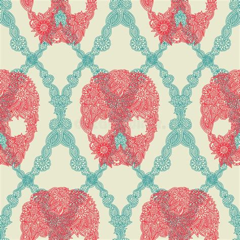 Skulls Damask Seamless Pattern Stock Illustrations 12 Skulls Damask