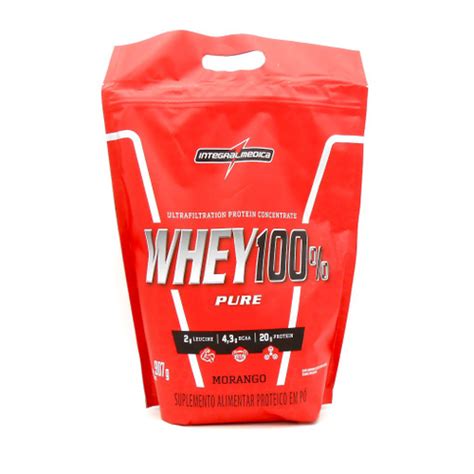 Whey 100 Pure Integralmedica Morango Refil 907g Em Promoção