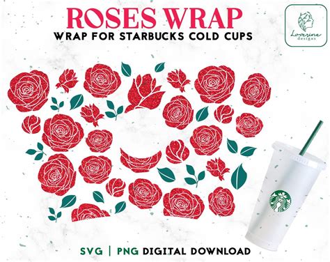 Roses 24oz Venti Cold Cup Svg Red Roses Svg Cold Cup Svg Floral Roses Full Wrap For Personalized