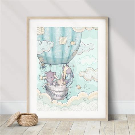 Nursery Hot Air Balloon Art Print Baby Boy Wall Decor Cute Etsy