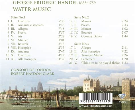 Consort Of London Robert Haydon Clark Handel Water Music Cd Opus3a