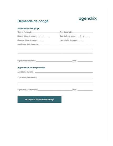 Formulaire Word De Demande De Cong Gratuit T L Charger Agendrix