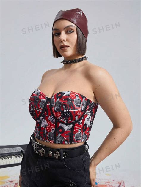 Elvis Presley X Shein Plus Size Retro Trend Sexy Portrait Vinyl Print