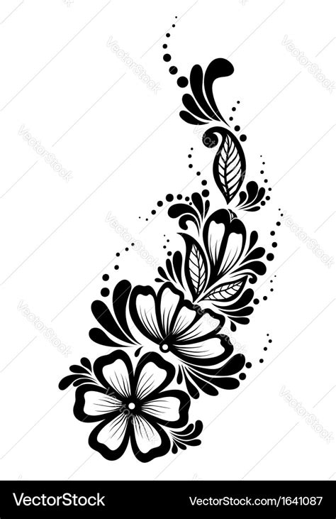 Floral Element Black And White Flowers And Leaves Vector Image