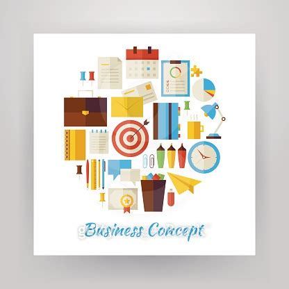 Flat Style Circle Vector Set of Business Workplace and Office 이미지