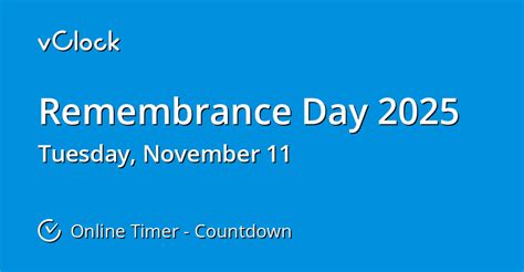 When is Remembrance Day 2025 - Countdown Timer Online - vClock