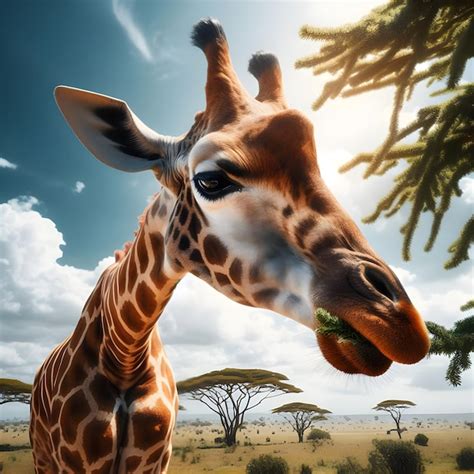 Premium Photo A Big Giraffe Eating Tree Leaves Ai Image