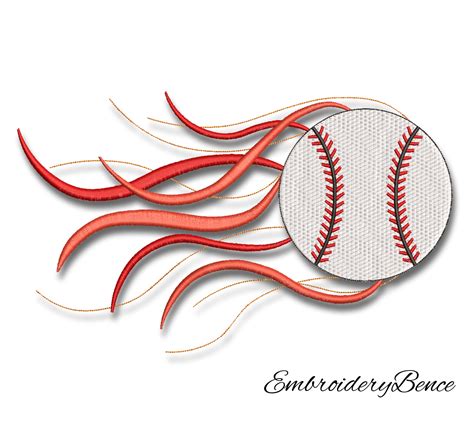 Baseball Ball Embroidery Designs Machine Fire Effect Pes Etsy