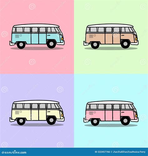 Colorful Vw Volkswagen Van Vector Stock Vector Illustration Of