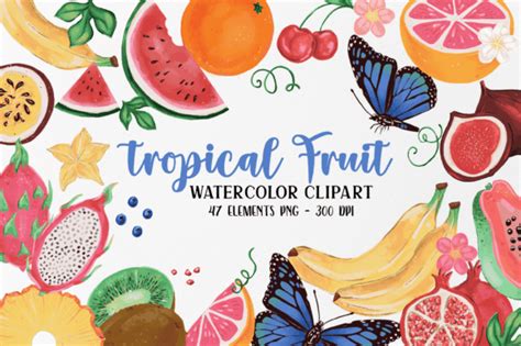 Watercolor Tropical Fruits Clipart Graphic By Simiswimstudio Creative